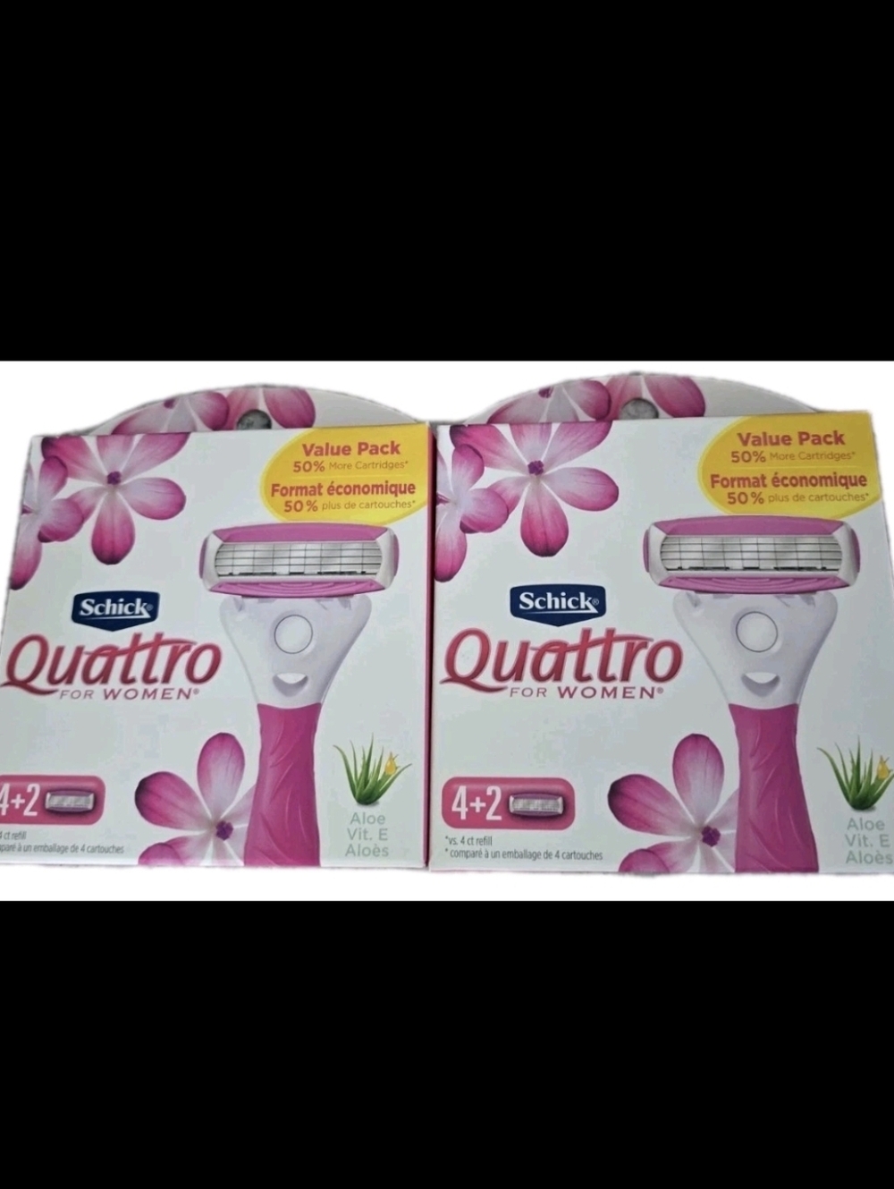 Schick Quattro Women Razor Refills 6 Ct (4+2) Aloe Vitamin E NEW